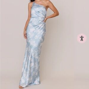 Revelry Light Blue Floral One-Shoulder Dress